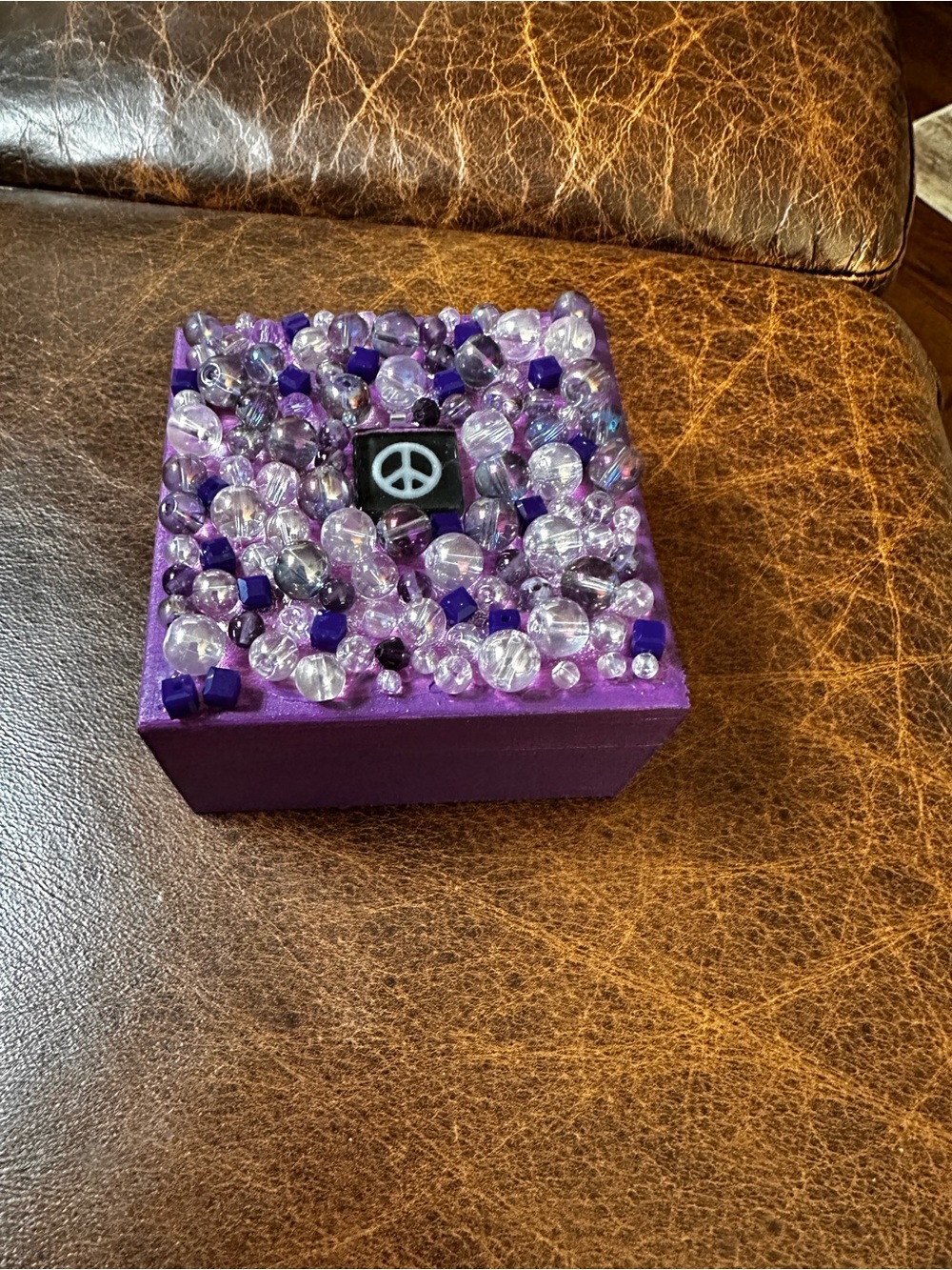 Hand Crafted purple Beaded Decorative Accent trinket box